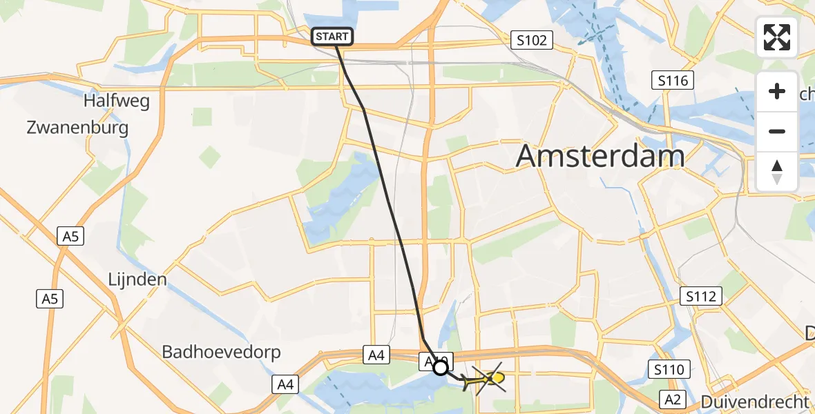 Routekaart van de vlucht: Lifeliner 1 naar VU Medisch Centrum Amsterdam