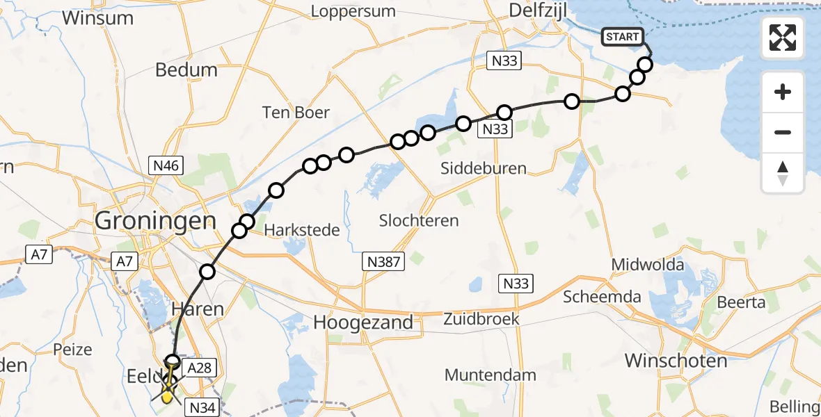 Routekaart van de vlucht: Lifeliner 4 naar Groningen Airport Eelde