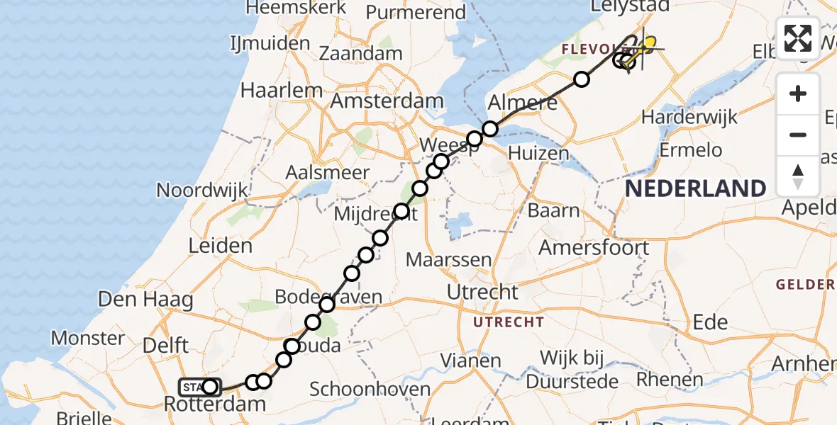 Routekaart van de vlucht: Traumaheli naar Lelystad