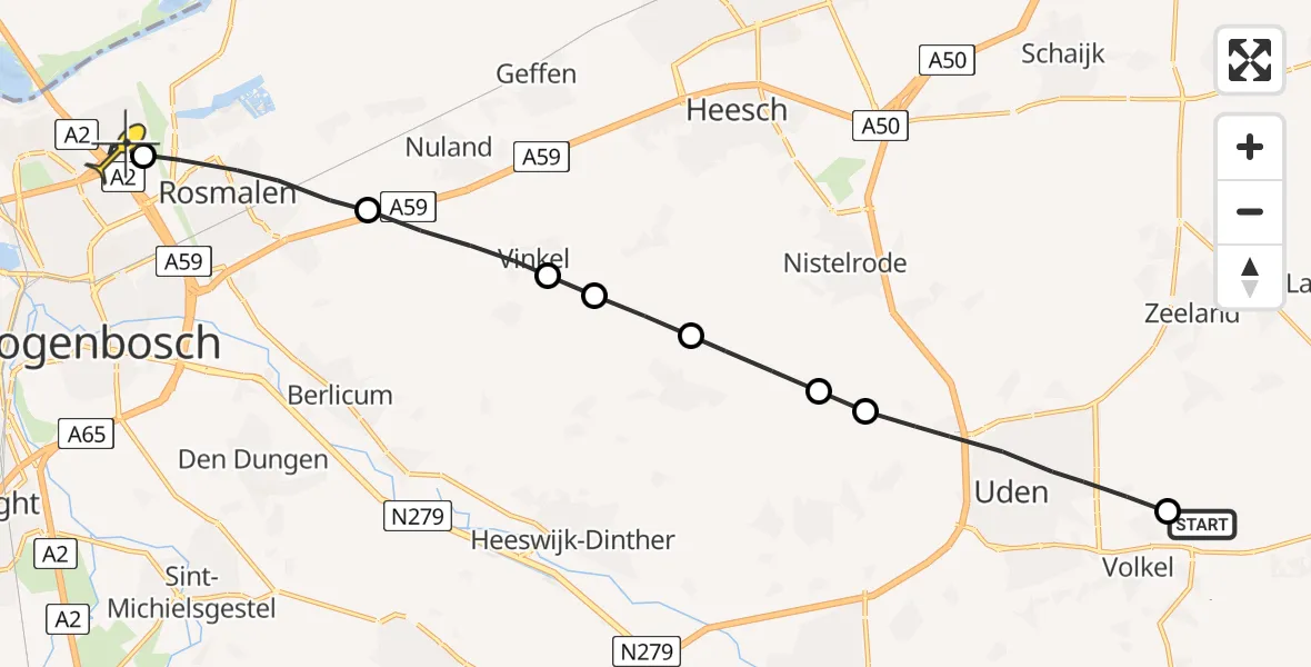 Routekaart van de vlucht: Lifeliner 3 naar 's-Hertogenbosch