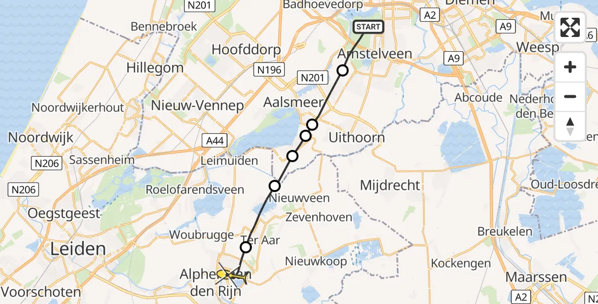 Routekaart van de vlucht: Lifeliner 1 naar Alphen aan den Rijn