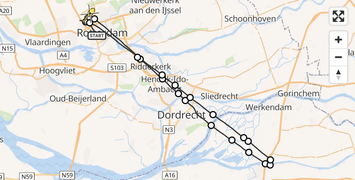 Routekaart van de vlucht: Lifeliner 2 naar Rotterdam The Hague Airport