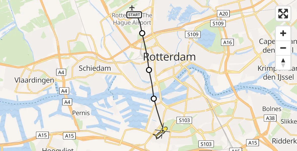 Routekaart van de vlucht: Lifeliner 2 naar Rotterdam