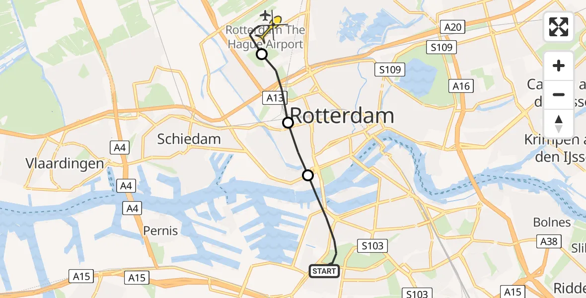 Routekaart van de vlucht: Lifeliner 2 naar Rotterdam The Hague Airport