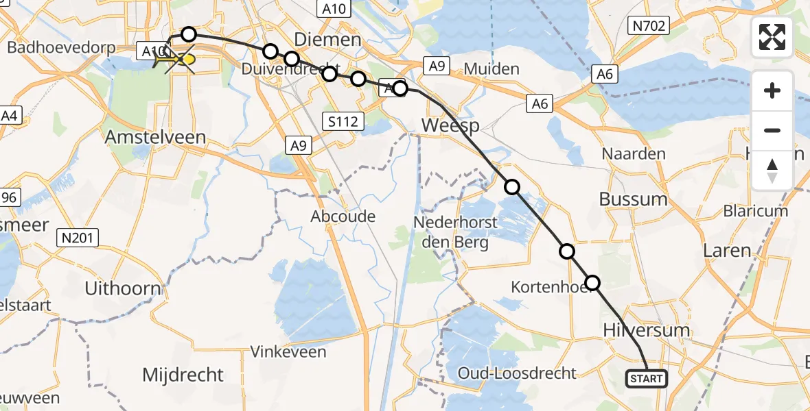 Routekaart van de vlucht: Lifeliner 1 naar VU Medisch Centrum Amsterdam