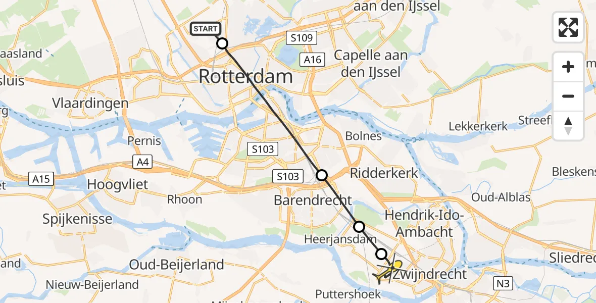 Routekaart van de vlucht: Lifeliner 2 naar Zwijndrecht