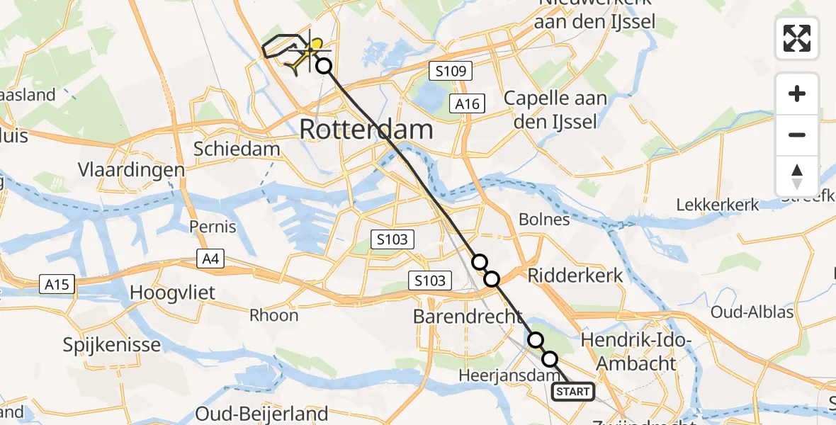 Routekaart van de vlucht: Lifeliner 2 naar Rotterdam The Hague Airport