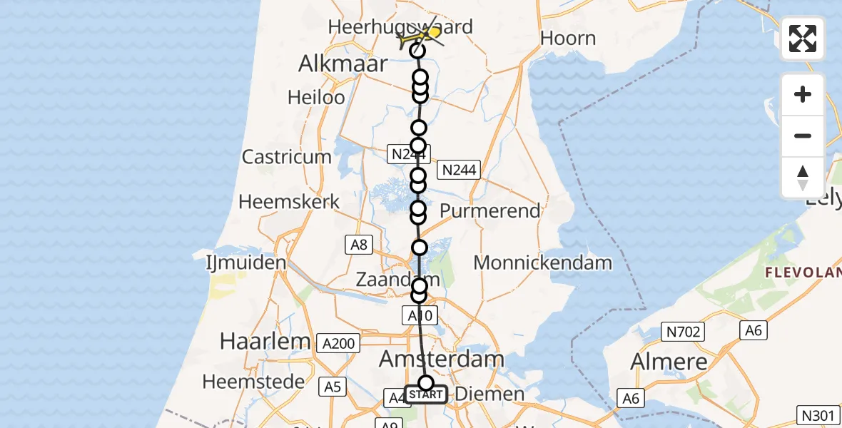 Routekaart van de vlucht: Lifeliner 1 naar Heerhugowaard