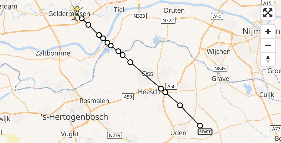 Routekaart van de vlucht: Lifeliner 3 naar Geldermalsen