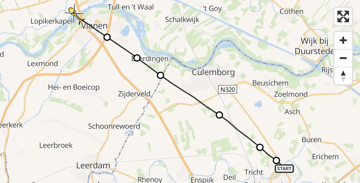 Routekaart van de vlucht: Lifeliner 3 naar Vianen