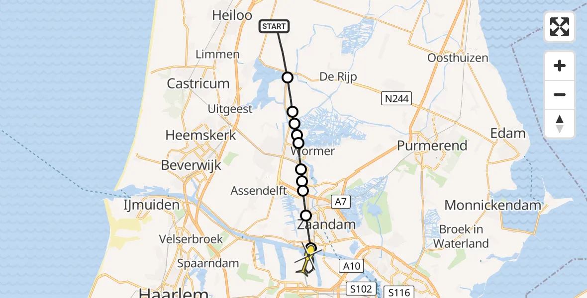 Routekaart van de vlucht: Lifeliner 1 naar Amsterdam Heliport