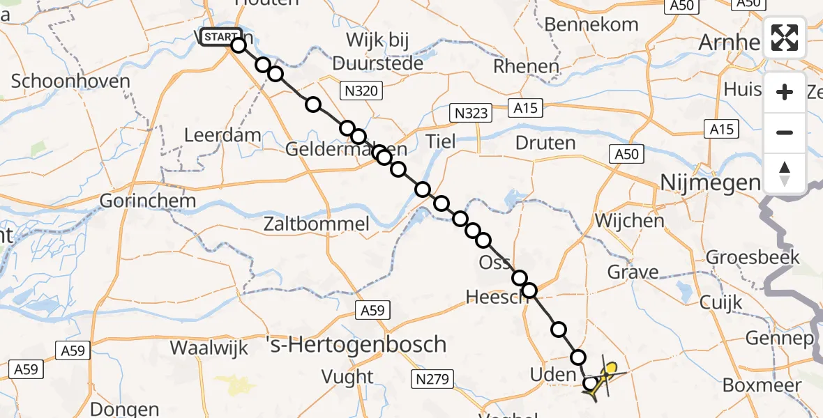 Routekaart van de vlucht: Lifeliner 3 naar Vliegbasis Volkel