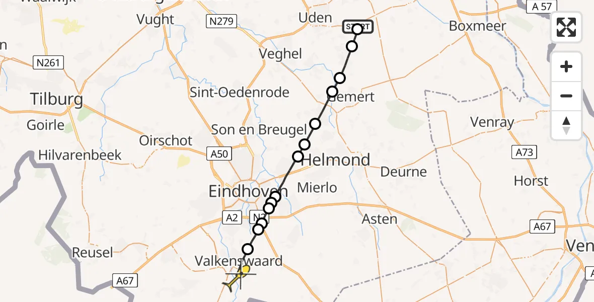 Routekaart van de vlucht: Lifeliner 3 naar Valkenswaard