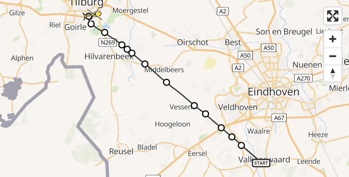 Routekaart van de vlucht: Lifeliner 3 naar Tilburg