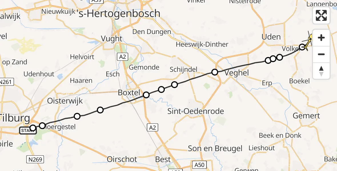 Routekaart van de vlucht: Lifeliner 3 naar Vliegbasis Volkel