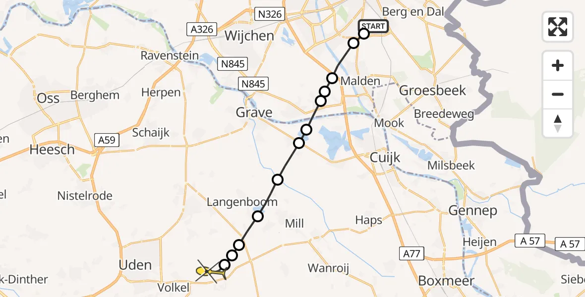 Routekaart van de vlucht: Lifeliner 3 naar Vliegbasis Volkel