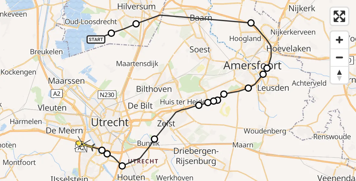Routekaart van de vlucht: Politiehelikopter naar Utrecht
