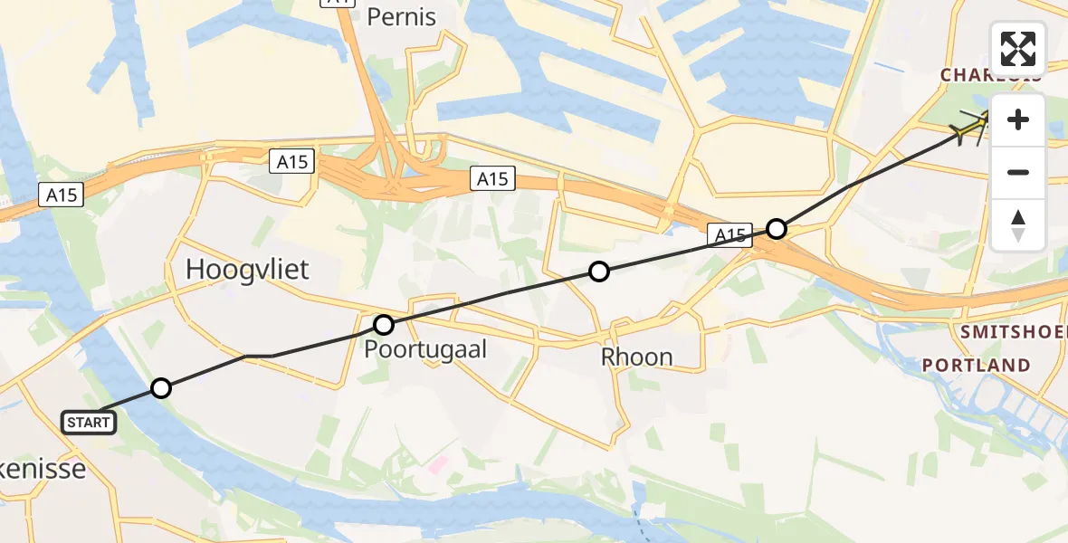 Routekaart van de vlucht: Politieheli naar Rotterdam