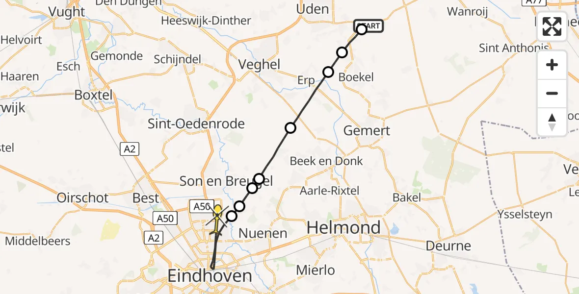 Routekaart van de vlucht: Lifeliner 3 naar Eindhoven