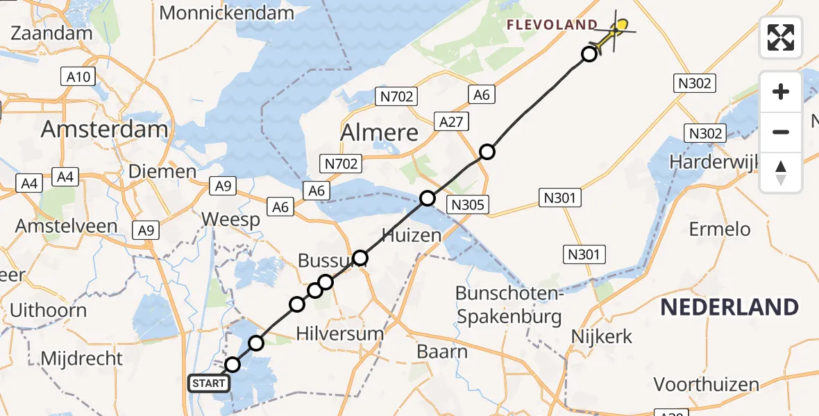 Routekaart van de vlucht: Lifeliner 1 naar Lelystad