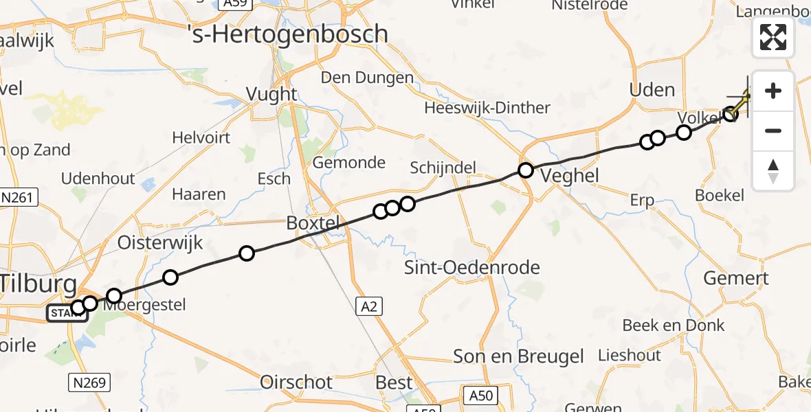 Routekaart van de vlucht: Lifeliner 3 naar Vliegbasis Volkel