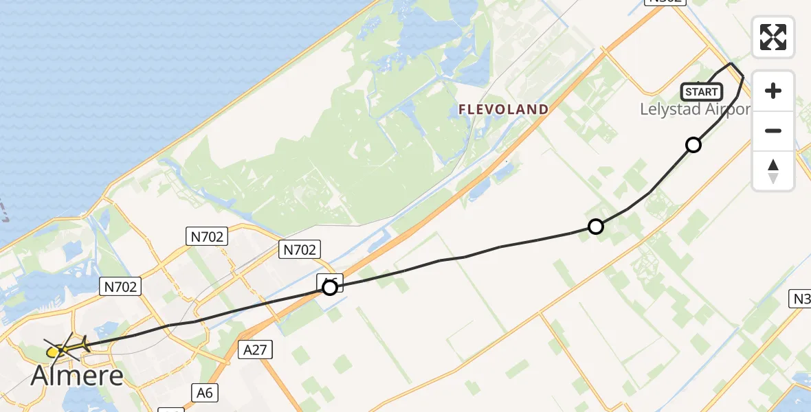 Routekaart van de vlucht: Traumaheli naar Almere