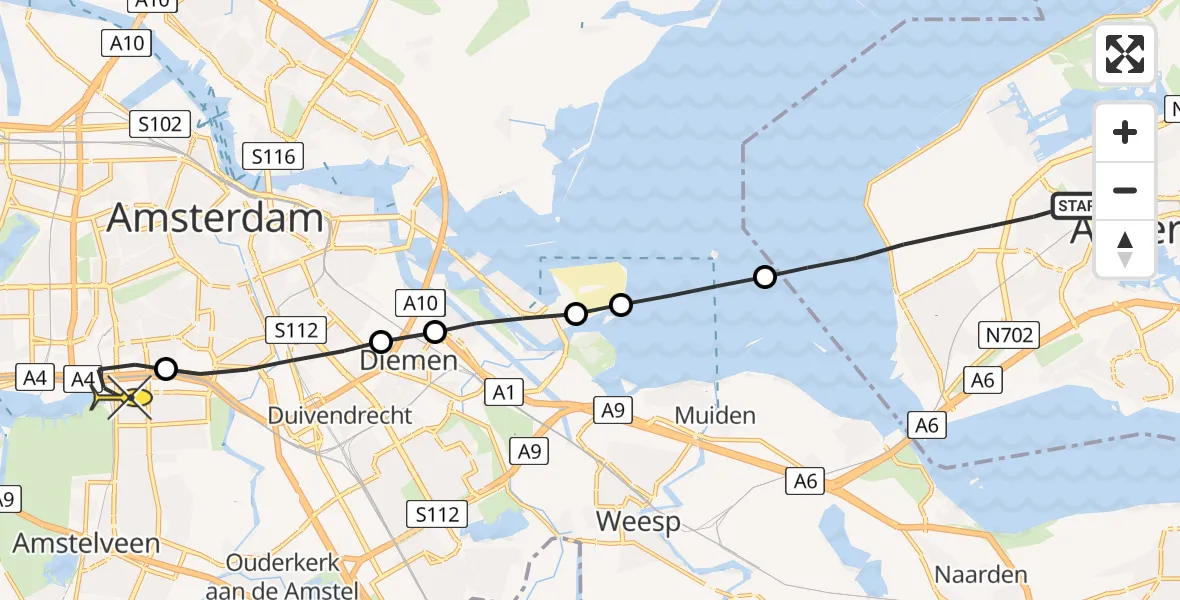 Routekaart van de vlucht: Lifeliner 1 naar VU Medisch Centrum Amsterdam