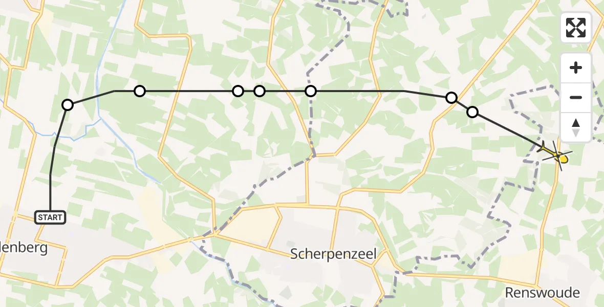 Routekaart van de vlucht: Politieheli naar Renswoude