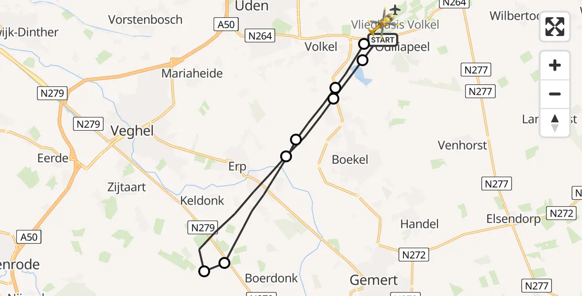 Vluchtroute Traumahelikopter Vliegbasis Volkel - Vliegbasis Volkel, 01 maart 2023, 14:13