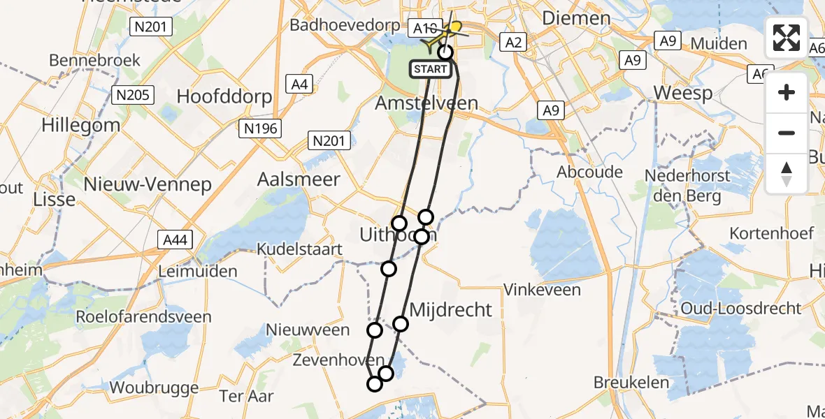 Routekaart van de vlucht: Lifeliner 1 naar VU Medisch Centrum Amsterdam