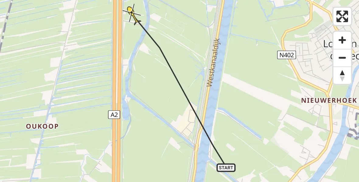 Routekaart van de vlucht: Politiehelikopter naar Nieuwer Ter Aa