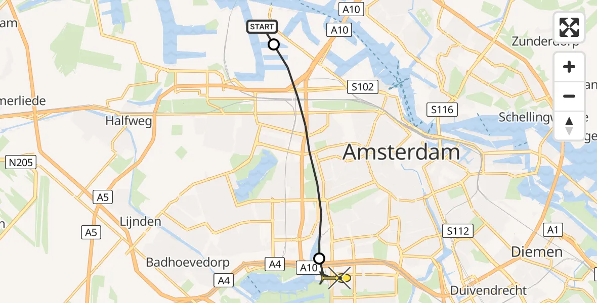 Routekaart van de vlucht: Lifeliner 1 naar VU Medisch Centrum Amsterdam