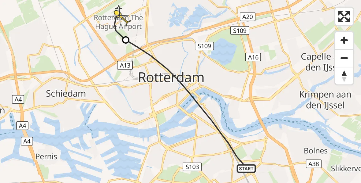 Routekaart van de vlucht: Lifeliner 2 naar Rotterdam The Hague Airport