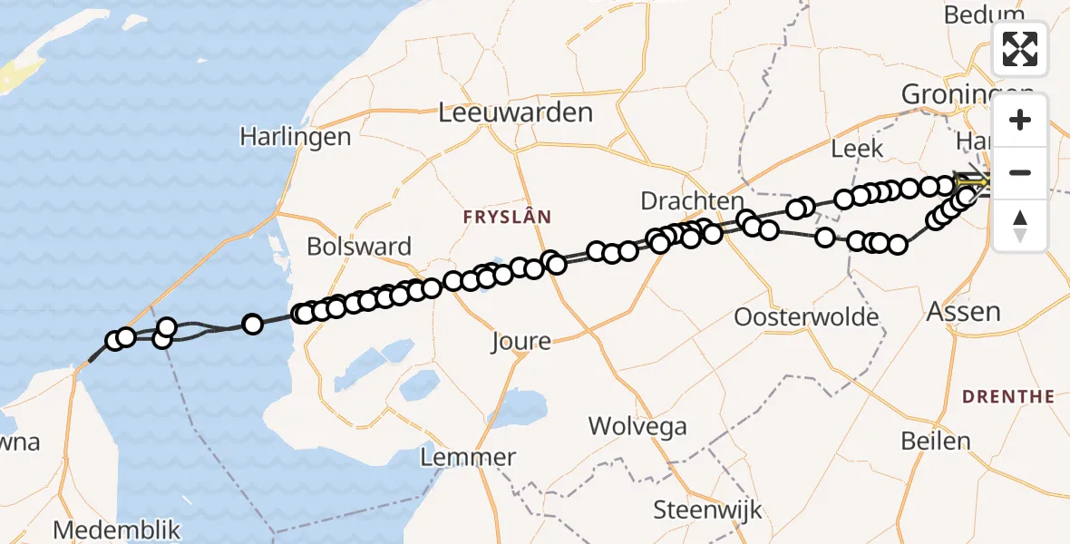 Routekaart van de vlucht: Lifeliner 4 naar Groningen Airport Eelde