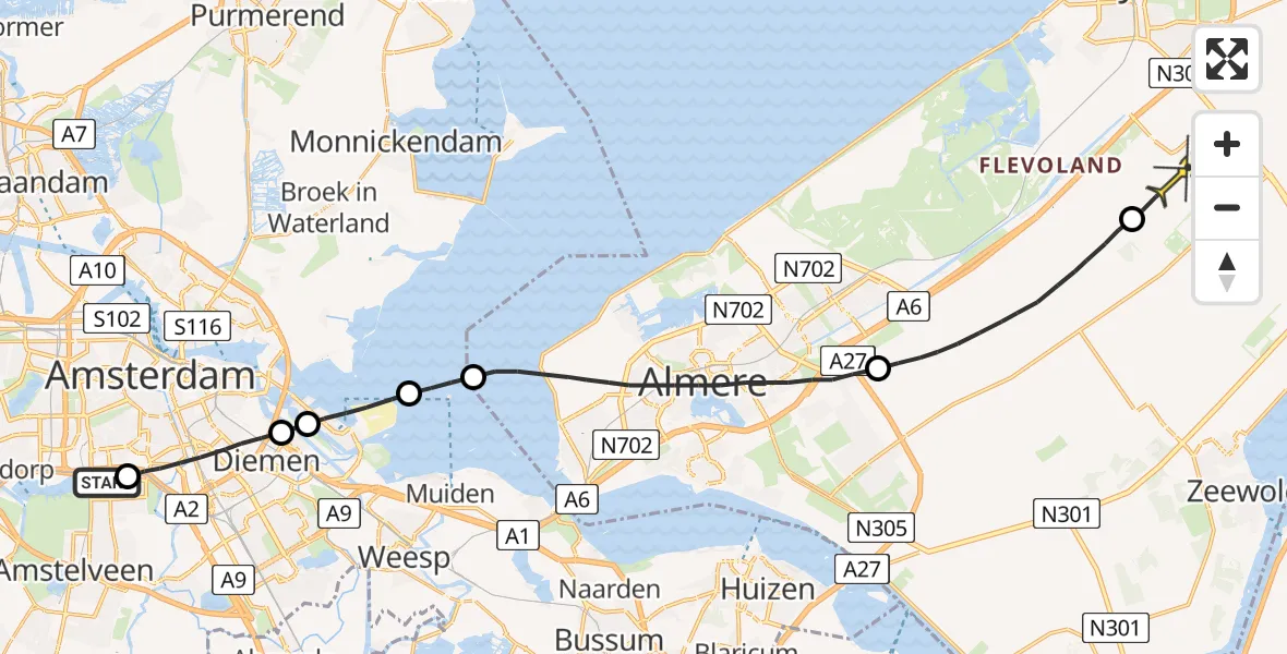 Routekaart van de vlucht: Lifeliner 1 naar Lelystad