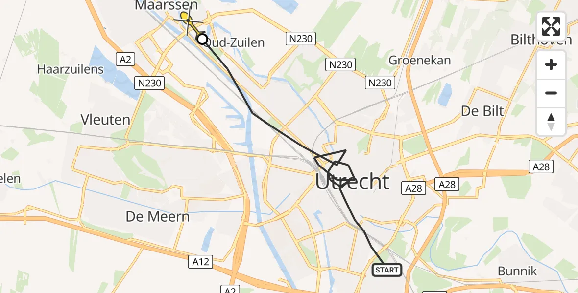 Routekaart van de vlucht: Politiehelikopter naar Maarssen