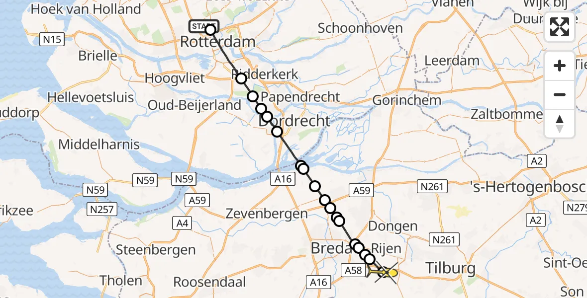 Routekaart van de vlucht: Lifeliner 2 naar Gilze