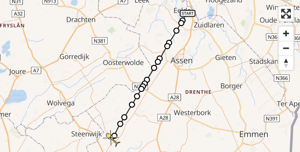Routekaart van de vlucht: Lifeliner 4 naar Havelte