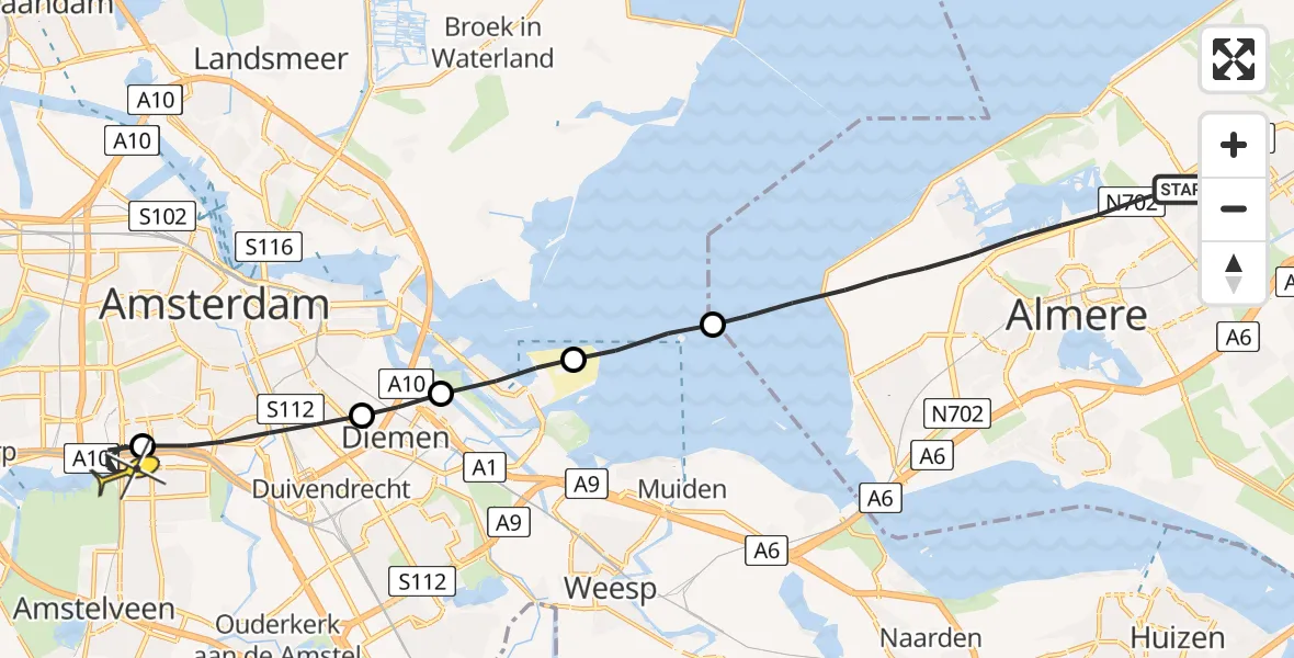 Routekaart van de vlucht: Lifeliner 1 naar VU Medisch Centrum Amsterdam