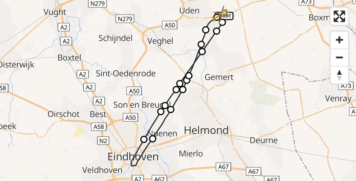 Vluchtroute Traumahelikopter Vliegbasis Volkel - Vliegbasis Volkel, 01 maart 2023, 18:30
