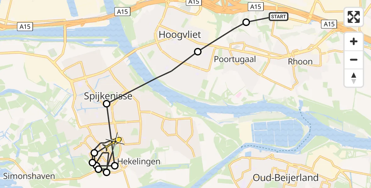 Routekaart van de vlucht: Politieheli naar Spijkenisse