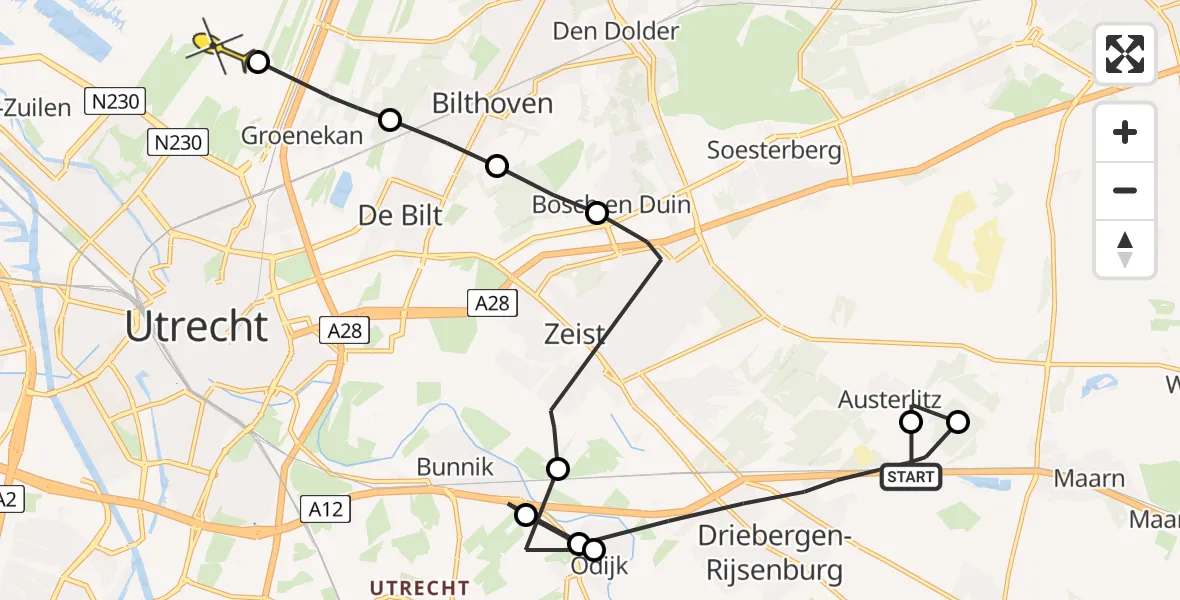 Routekaart van de vlucht: Politieheli naar Westbroek
