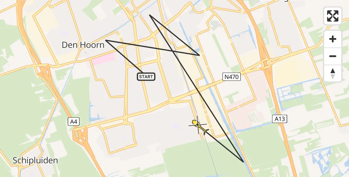 Routekaart van de vlucht: Politieheli naar Delft