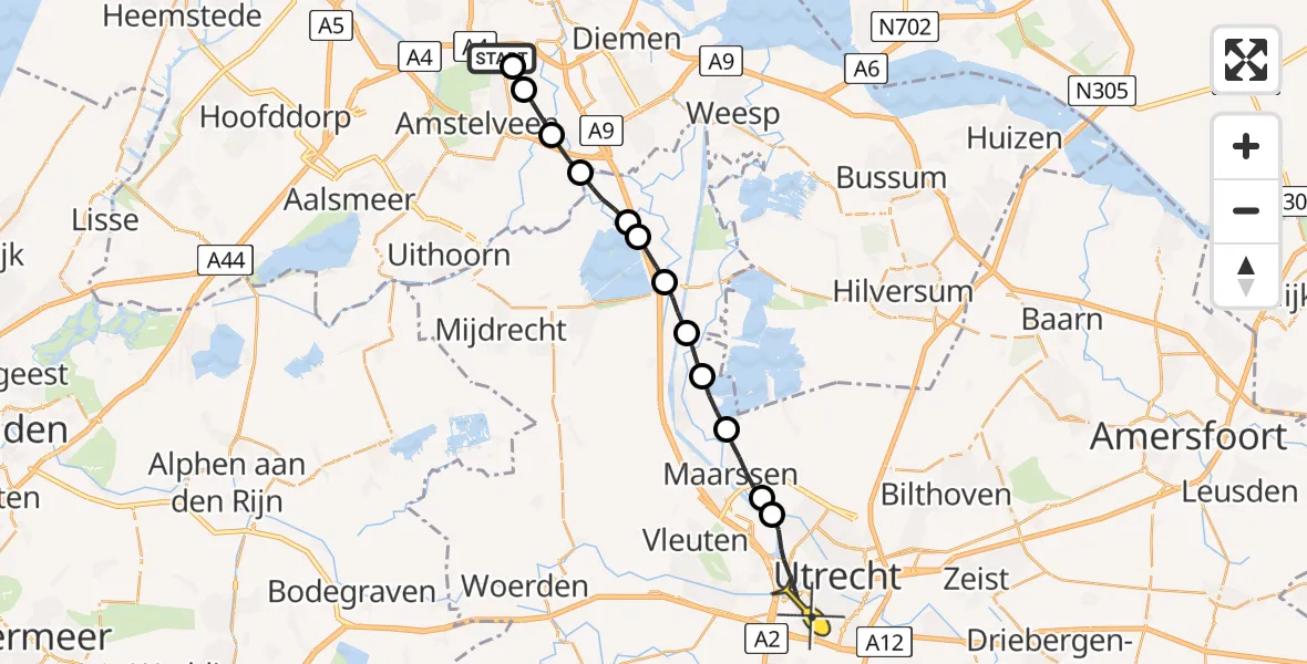 Routekaart van de vlucht: Lifeliner 1 naar Utrecht