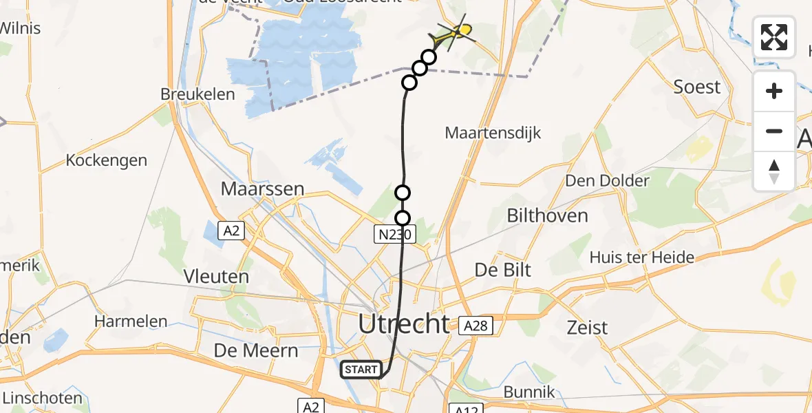 Routekaart van de vlucht: Lifeliner 1 naar Vliegveld Hilversum