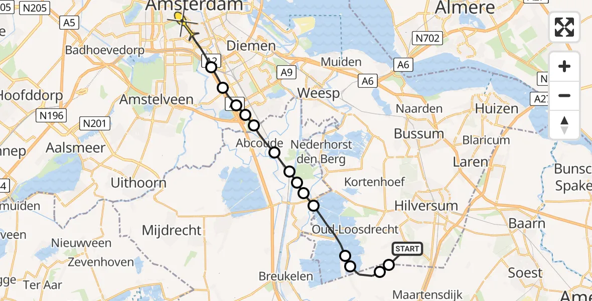 Routekaart van de vlucht: Lifeliner 1 naar Amsterdam