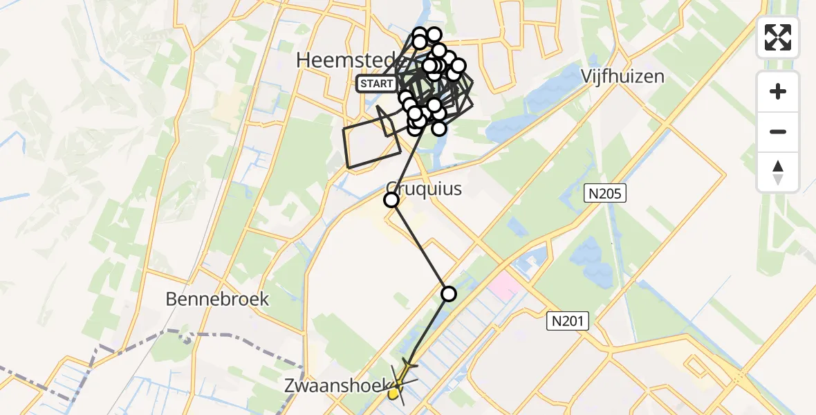 Routekaart van de vlucht: Politiehelikopter naar Hoofddorp