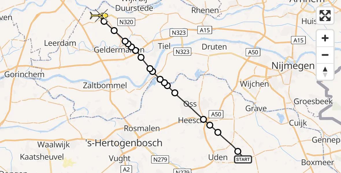 Routekaart van de vlucht: Lifeliner 3 naar Culemborg