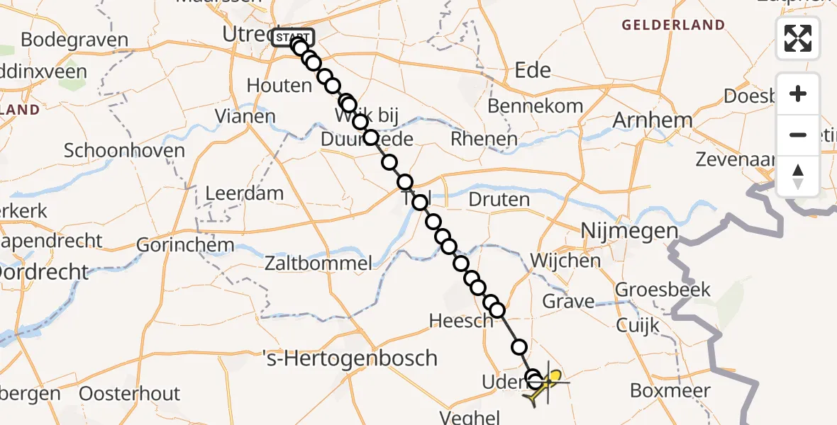 Routekaart van de vlucht: Lifeliner 3 naar Vliegbasis Volkel