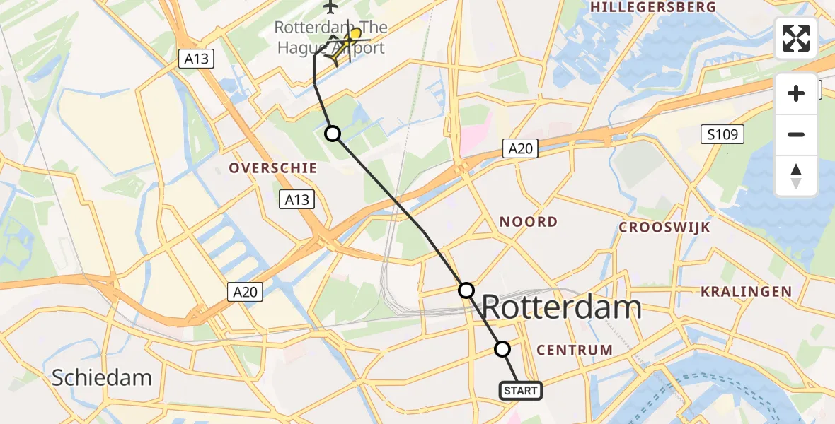 Routekaart van de vlucht: Lifeliner 2 naar Rotterdam The Hague Airport